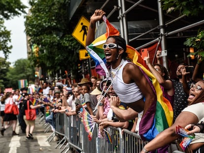 People participate in the annual Pride March on June 25, 2023 in New York City.