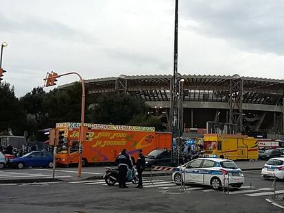 El estadio San Paolo, horas antes del partido entre el N&aacute;poles y el Real Madrid.