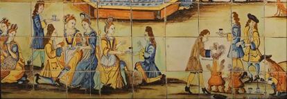 Fragment del panel de 'La xocolata' del Museo de la Ceràmica de Barcelona.