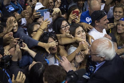 Sanders greets supporters in California on Tuesday.