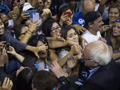 Sanders greets supporters in California on Tuesday.