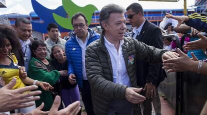 El presidente y candidato Santos durante un acto electoral.