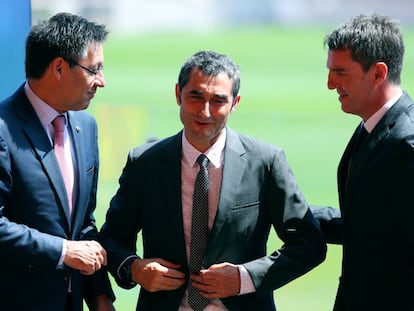 Bartomeu, Valverde y Fernández, en la presentación del segundo.