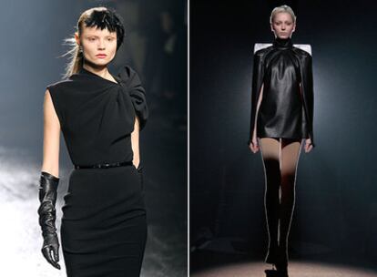 Un modelo de Lanvin (izquierda) y otro de Martin Margiela, presentados ayer en París.