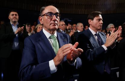 El presidente de Iberdrola, Ignacio Sánchez Galán, este lunes en el homenaje a Emilio Ontiveros celebrado en Madrid.