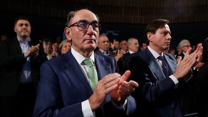 El presidente de Iberdrola, Ignacio Sánchez Galán, este lunes en el homenaje a Emilio Ontiveros celebrado en Madrid.