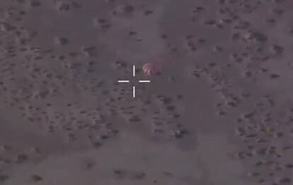 The OSIRIS-REx spacecraft capsule, with parachute deployed, moments before landing in the Utah desert with samples of the Bennu asteriod.