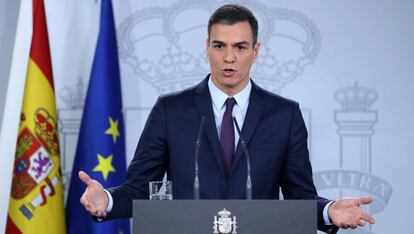 Rueda de prensa de Pedro Sánchez para anunciar el adelanto electoral. 