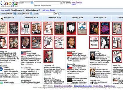 Google News Timeline permite visualizar la información por días, meses o años.