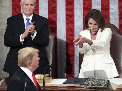 Donald Trump, Mike Pence y nancy Pelosi, durante una sesión del Congreso de EE UU.