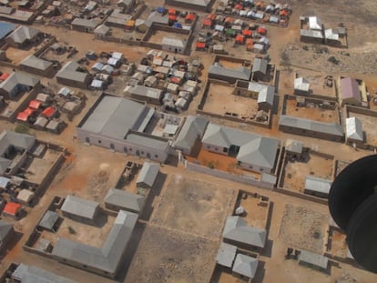 Un campo de refugiados de la región de Mudug, en Somalia, visto desde uno de los aviones del Programa Mundial de Alimentos.