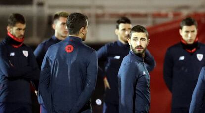 Yeray, junto a sus compa&ntilde;eros durante el entrenamiento previo al partido ante el Hertha Berl&iacute;n.