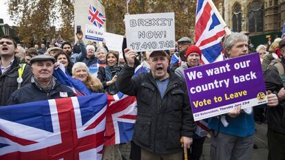 Manifestantes a favor del 'Brexit' en Londres.