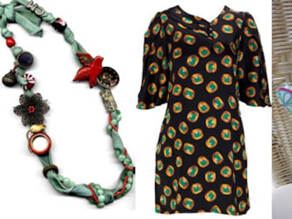 De izquierda a derecha: una creación de la diseñadora Carmen Mazarrasa, un vestido de las diseñadoras neoyorquinas de Doucette Duvall, un oso infantil reciclado de la Casita de Wendy y zapato hecho a mano de la firma inglesa Beyond Skin.