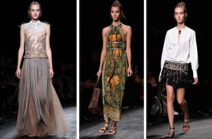Tres de las propuestas de Valentino presentadas este martes de la semana de la moda de París.