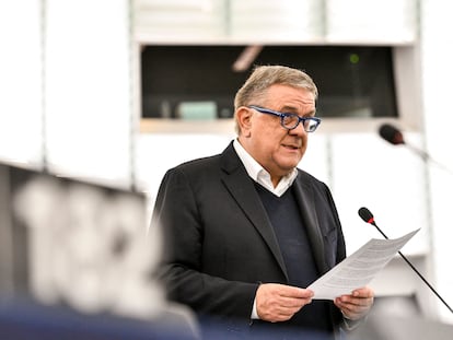 Antonio Panzeri, hablando en una sesión plenaria del Parlamento Europeo.