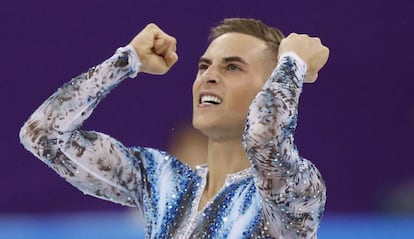 O patinador Adam Rippon durante sua participação nos Jogos de Pyeongchang.