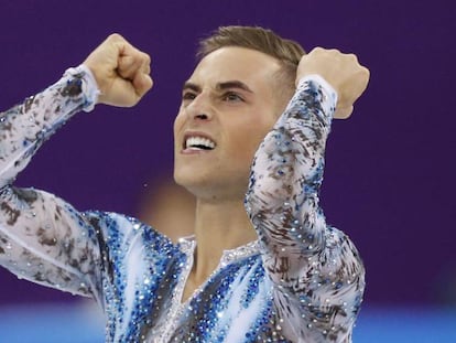 O patinador Adam Rippon durante sua participação nos Jogos de Pyeongchang.