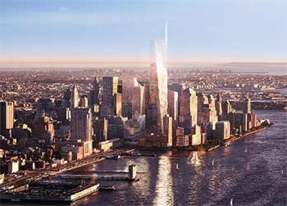 Imagen realizada por ordenador de cómo quedará el perfil de Nueva York con la Torre de la Libertad.