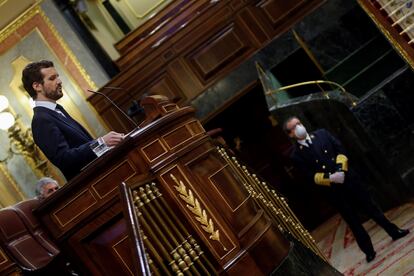 PP leader Pablo Casado addresses Congress on Thursday.