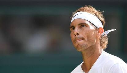 Nadal, durante la semifinal contra Federer en Wimbledon.