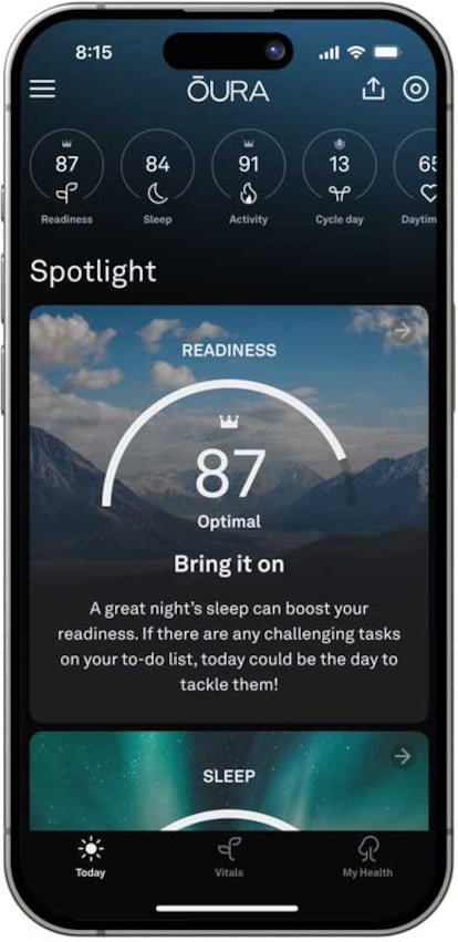 Interfaz de la aplicación Oura Ring 4