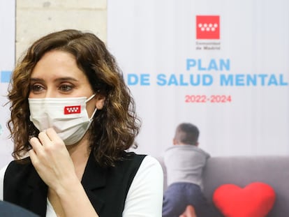 La presidenta de Madrid, Isabel Díaz Ayuso, presenta las líneas generales del Plan de Salud Mental 2022-2024, en la Real Casa de Correos.