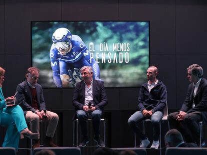 Mónica Marchante, José Larraza, Eusebio Unzue, Alejandro Valverde y Rafael Fernández Alarcón, en la presentación.