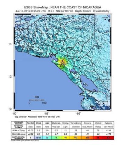 Epicentro del terremoto en Nicaragua, según el Servicio Geológico de EE UU.