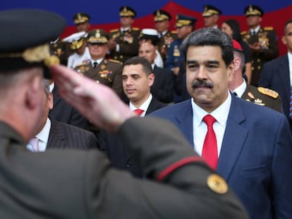 Maduro, encabezando un acto militar en Caracas.