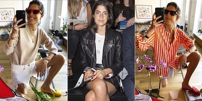 En los laterales, sos selfies de Leandra Medine tras dar a luz a sus gemelas. En el centro, una imagen anterior a quedarse embarazada.