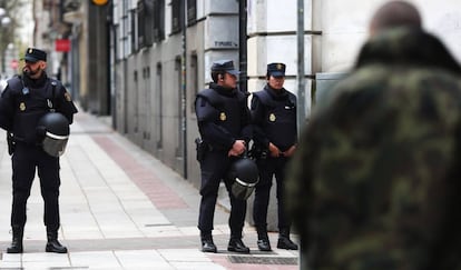 Police outside the former palace on Tuesday morning.