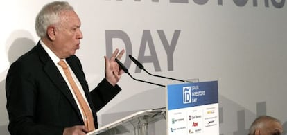 El ministro de Exteriores, Jos&eacute; Mar&iacute;a Garc&iacute;a-Margallo, durante su intervenci&oacute;n en el Spain Investors&#039; Day.