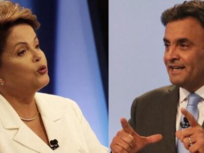 Dilma e A&eacute;cio no debate deste domingo.