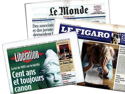 Portadas de los diarios franceses <i>Le Monde,</i> <i>Le Figaro</i> y <i>Libération.</i>