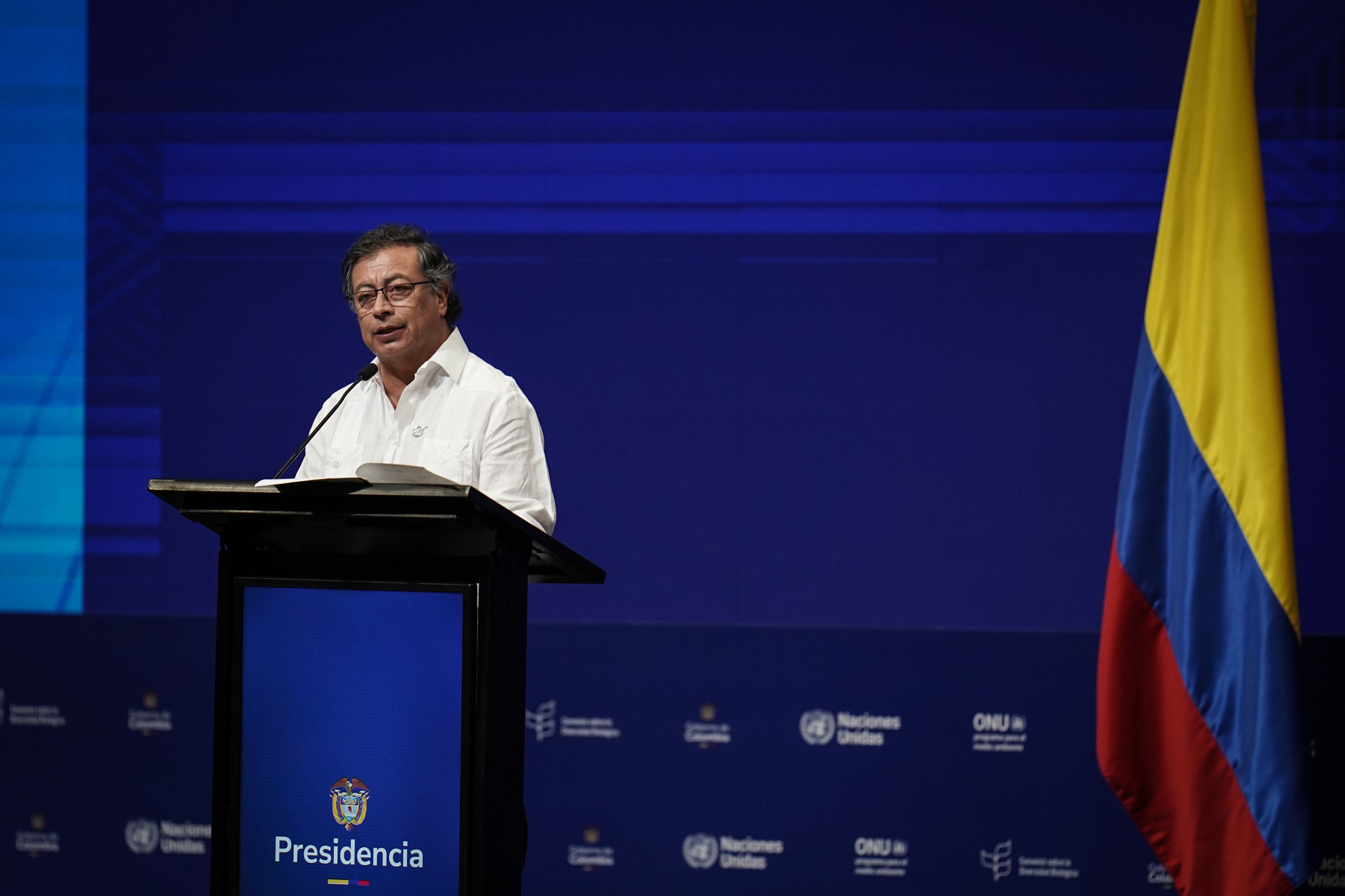 El presidente de Colombia, Gustavo Petro, habla durante el acto inaugural de la COP16.