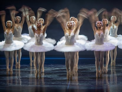 Representación de la obra de danza 'El lago de los cisnes' en el Teatro de la Maestranza de Sevilla.