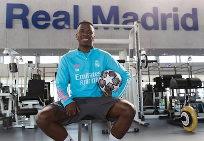 Vinicius, na academia da cidade esportiva do Real Madrid.