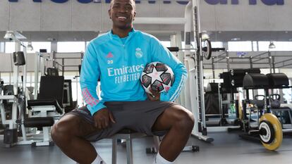 Vinicius, na academia da cidade esportiva do Real Madrid.