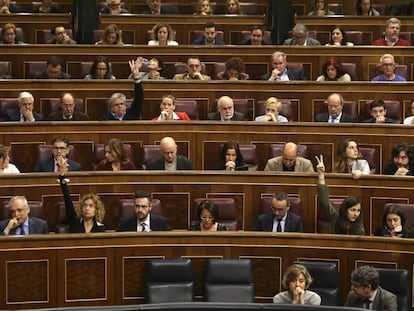 PSOE Y Podemos votan en el pleno del Congreso de los Diputados, la derogación de la prisión permanente revisable. 