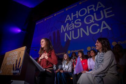 Ione Belarra, durante su intervención este sábado en Madrid. 