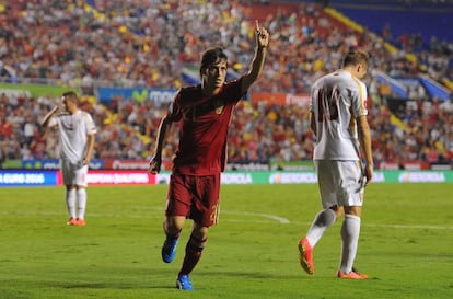 David Silva celebra su gol. 