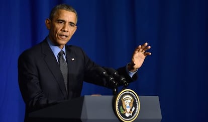 El presidente de EE UU, Barack Obama, este martes en París.