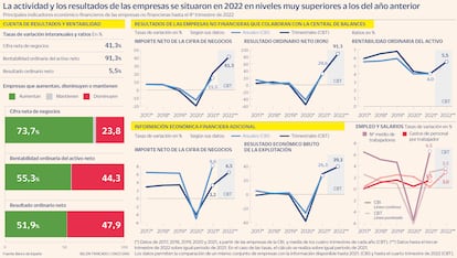 La actividad y resultados de las empresas se situaron en 2022 en niveles muy superiores a los del año anterior