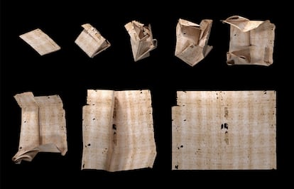 Secuencia de despliegue de una carta generada por computador que se utilizó para leer el contenido de los sobres sellados de la Europa del siglo XVII sin abrirlos físicamente.