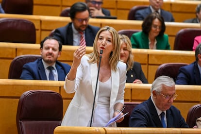 La portavoz del PP en el Senado, Alicia García, durante la sesión de control de este martes.