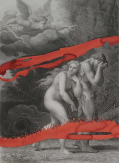 L’artista parteix de l’abstracció gestual, la part pintada dels seus quadres i ‘collages’