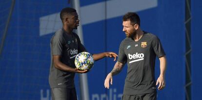 Messi y Dembélé, en el último entrenamiento.