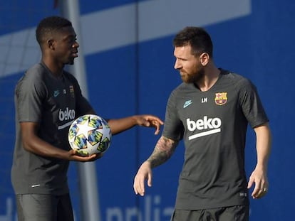 Messi y Dembélé, en el último entrenamiento.