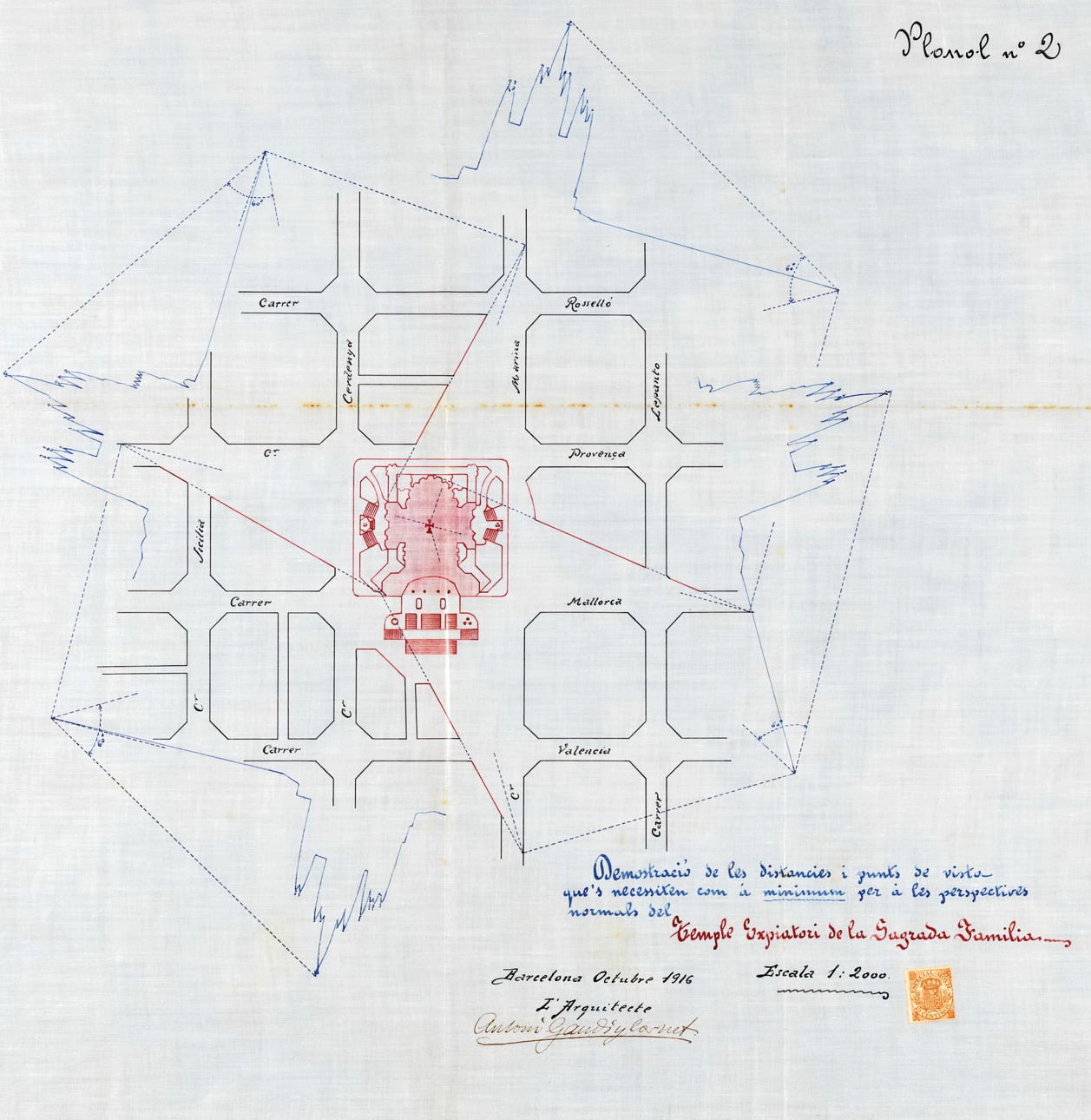 Fuente: Proyecto de la plaza estelada alrededor de la Sagrada, Arquitecto Antoni Gaudí. Octubre 1916. Archivo Municipal de Barcelona.